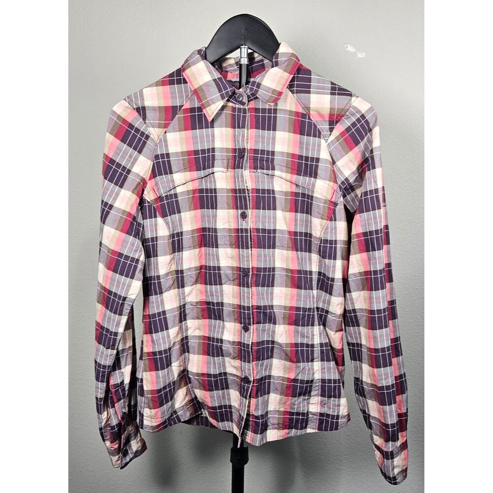 Columbia Button Up Shirt Women Small Pink Plaid Omni-Shade Gorpcore Outdoorsy